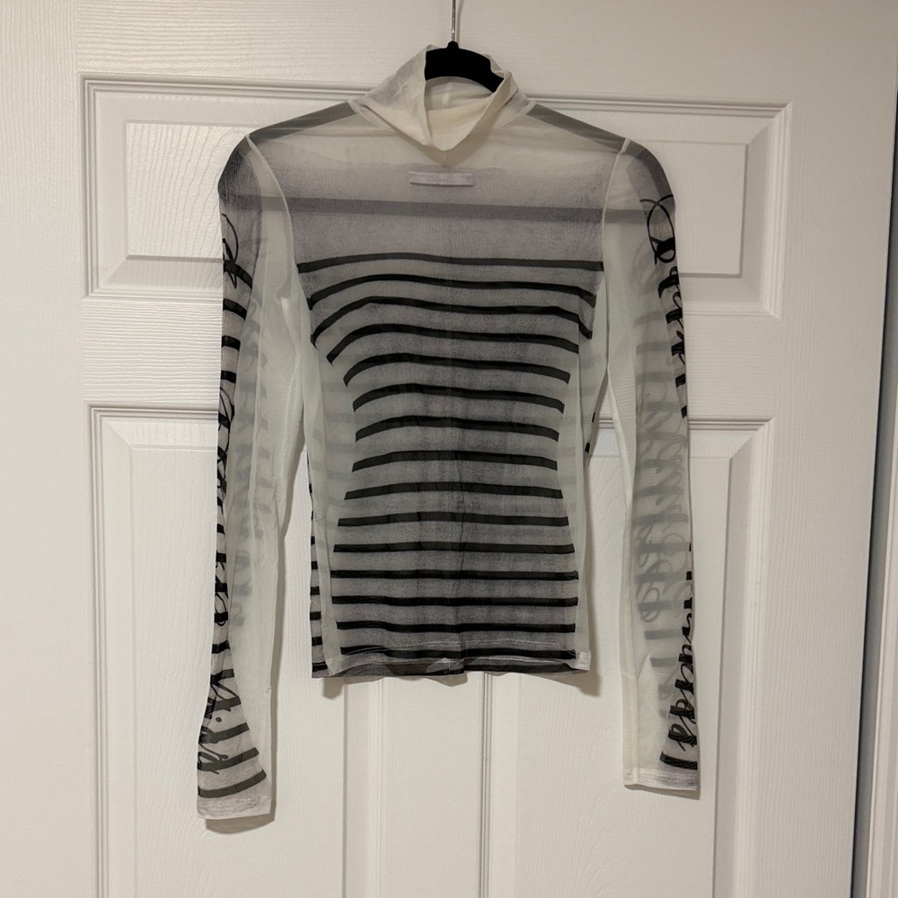 Jean Paul Gaultier Black and White Sheer Striped Blouse